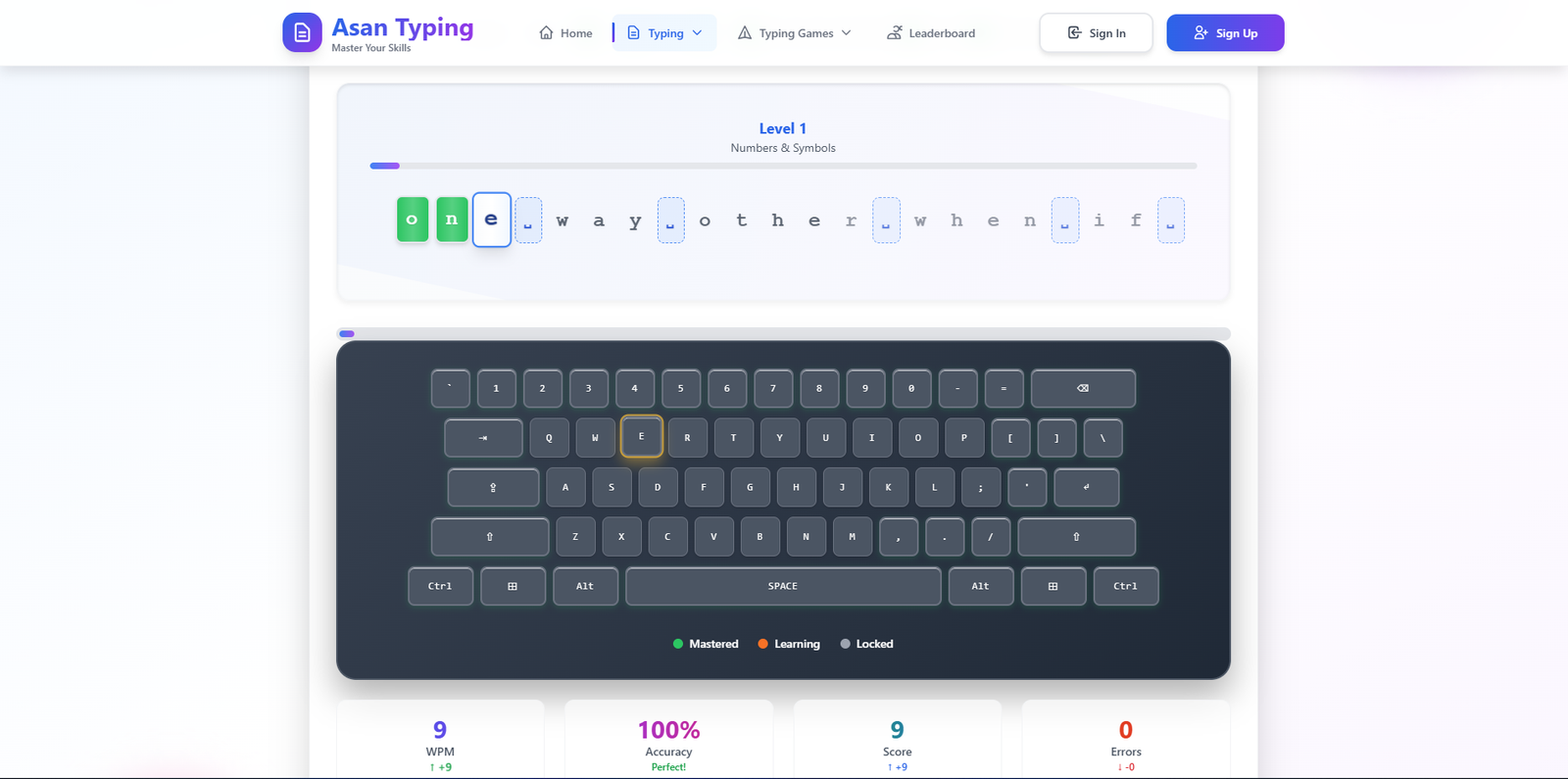 Asan Typing Tutor - Intelligent typing lessons and progress tracking