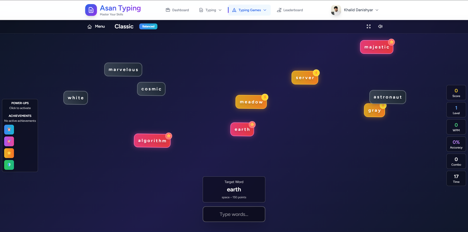 Asan Typing Wordfall Game - Fun and engaging typing game