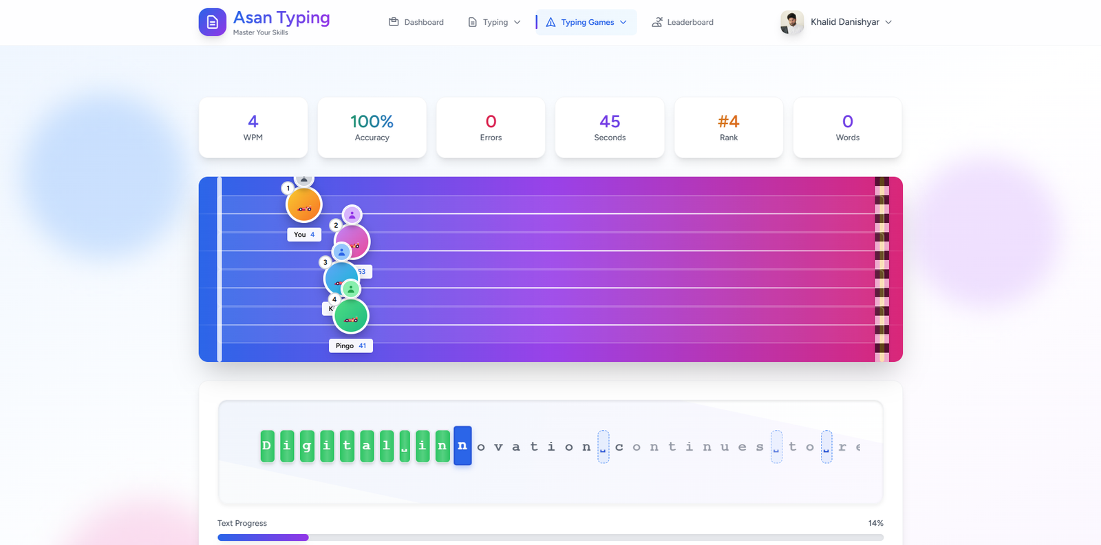 Asan Typing Race Game - Competitive multiplayer typing racing game